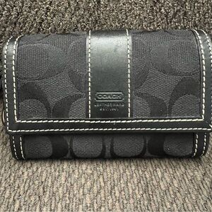 Coach Signature Canvas Leatherware 1941 Bifold Wallet w/ Coin Pouch and Keyring